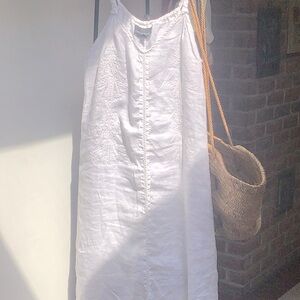 CYNTHIA ROWLEY PURE WHITE EMBROIDERED LINEN DRESS MT